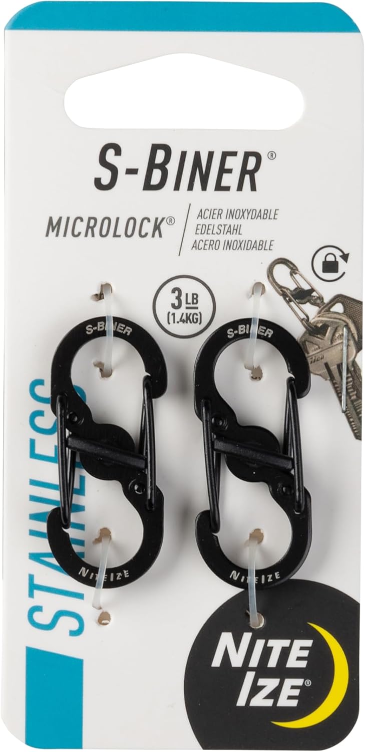 Nite Ize S-Biner MicroLock Stainless Steel Carabiners, Black, 2 Pack — product view