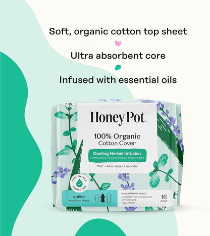 The Honey Pot Company Organic Super Herbal-Infused Pads with Wings 16 Count - view 4