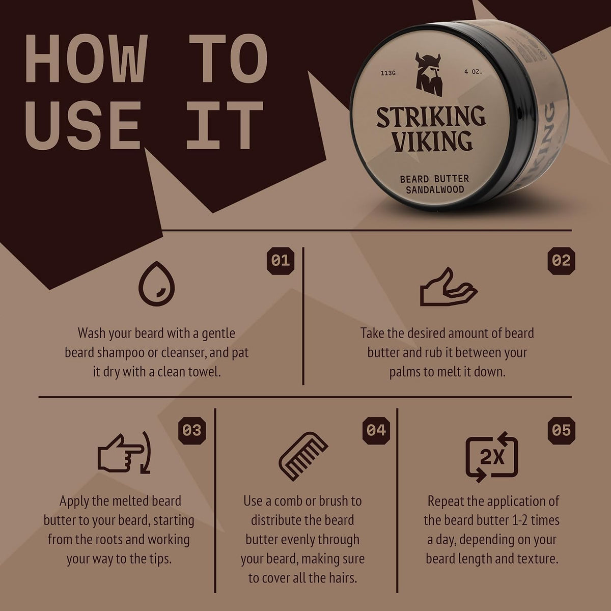 Striking Viking Beard Butter for Men, Sandalwood Scent, 4 oz - view 5