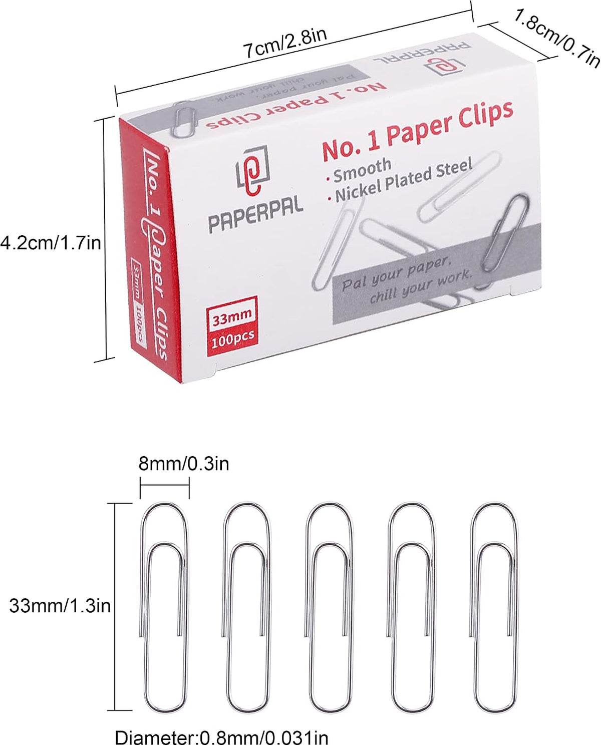 PAPERPAL Medium Paper Clips, 1-2/7 Inch, Silver, 600 Pieces - view 2