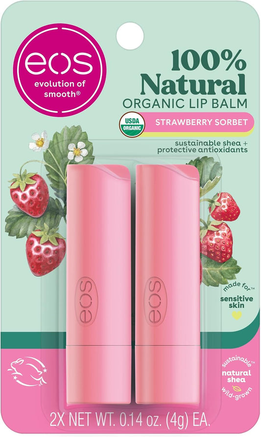 eos Organic Lip Balm, Strawberry Sorbet, 4 g, Pack of 2