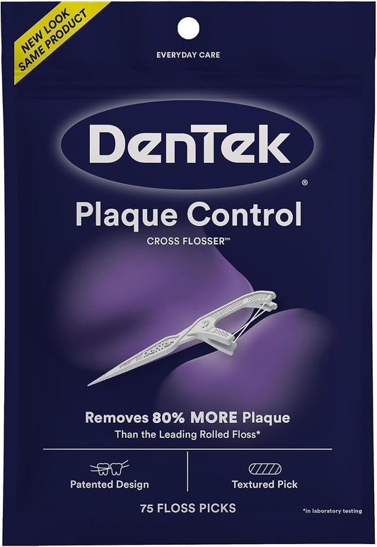 DenTek Cross Flosser X-Shaped Floss Picks, Plaque Control, 75 Count