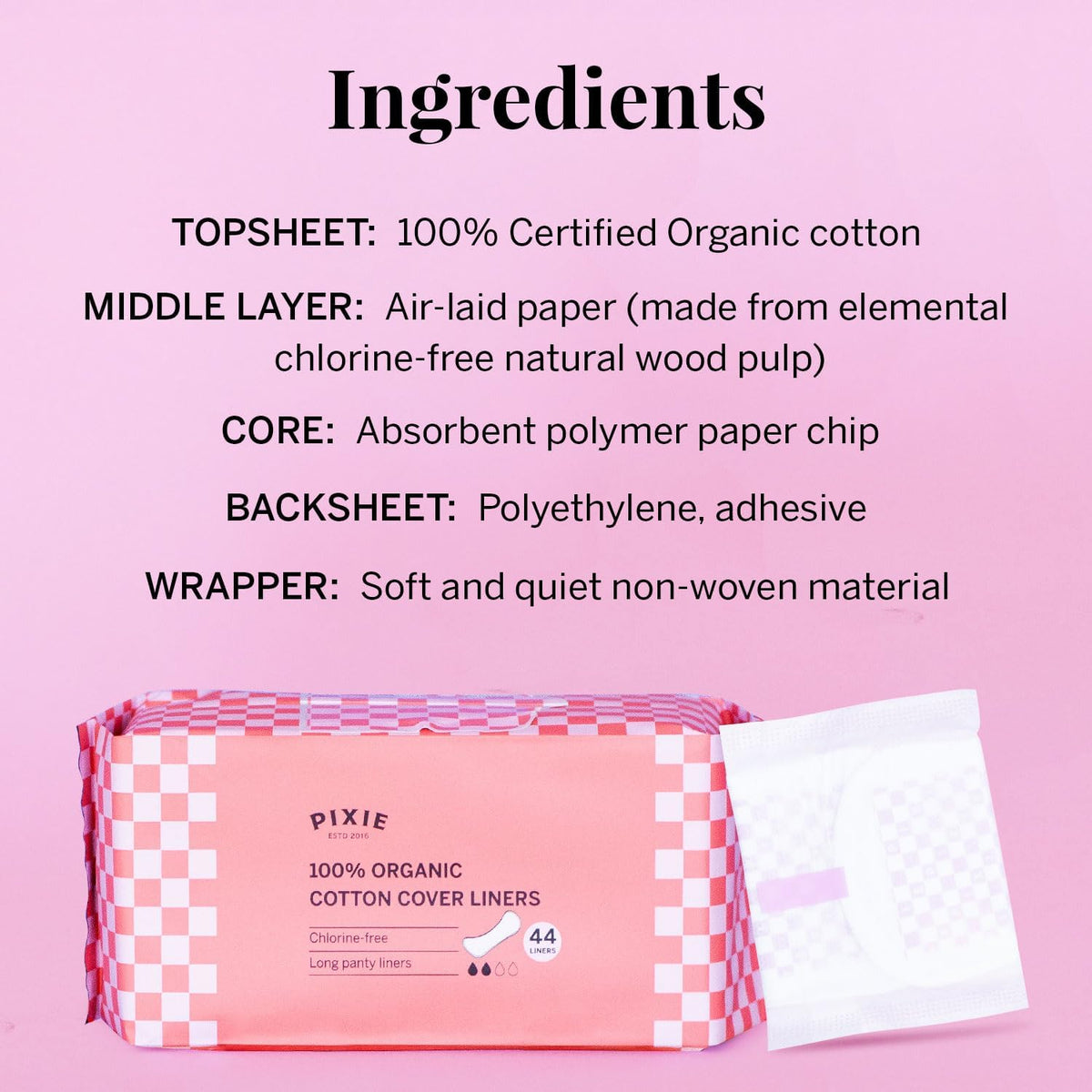 Pixie Organic Cotton Panty Liners, Long Wrapped, 44 Count - view 6