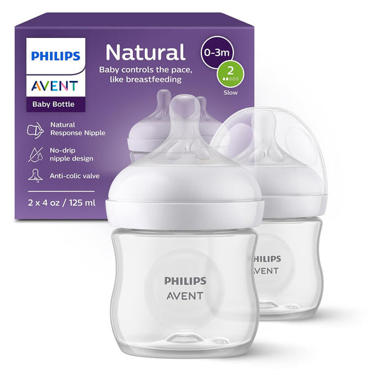 Philips Avent Natural Baby Bottles, Slow Flow, 4 oz (120 ml), Pack of 2