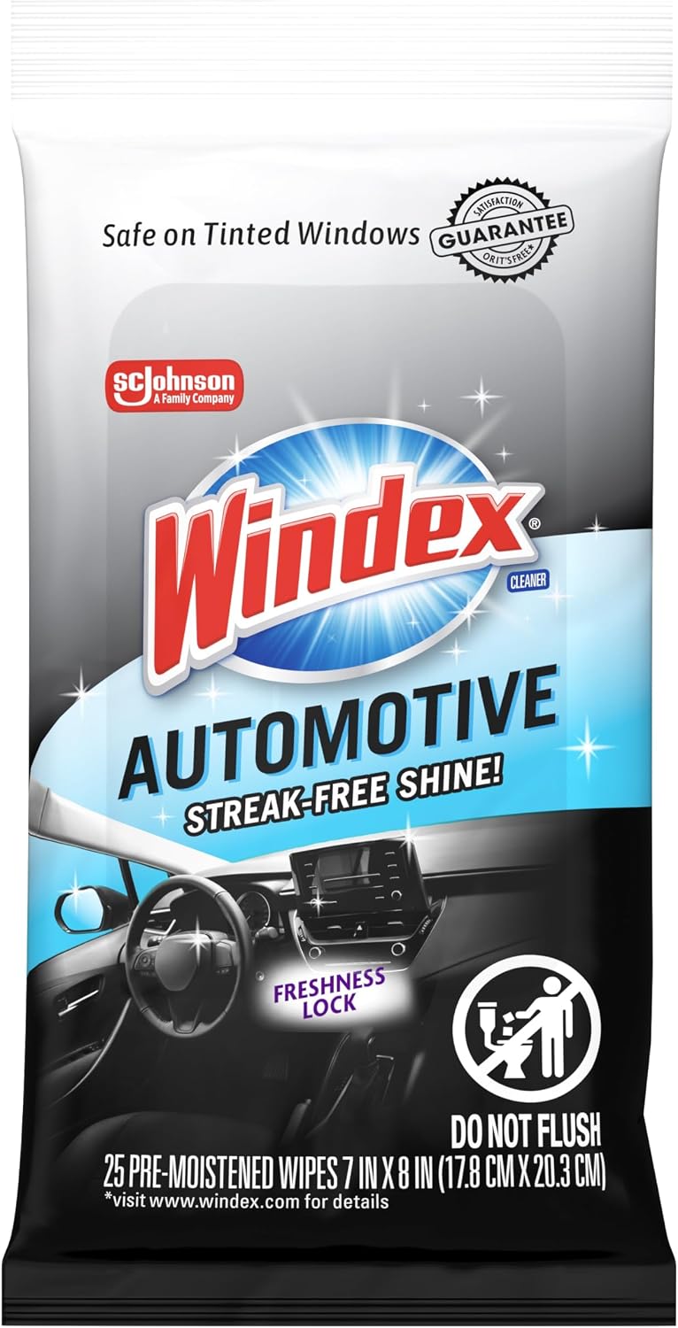 Windex Auto Wipes for Car Windows, Mirrors and Screens - 25 Count
