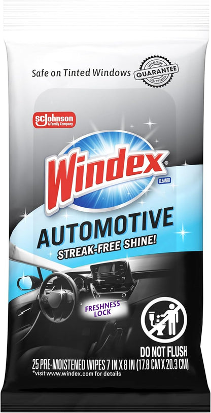 Windex Auto Wipes for Car Windows, Mirrors and Screens - 25 Count