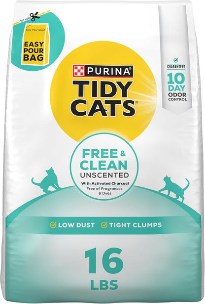 Purina Tidy Cats Free and Clean Unscented Clumping Cat Litter, 16 lb