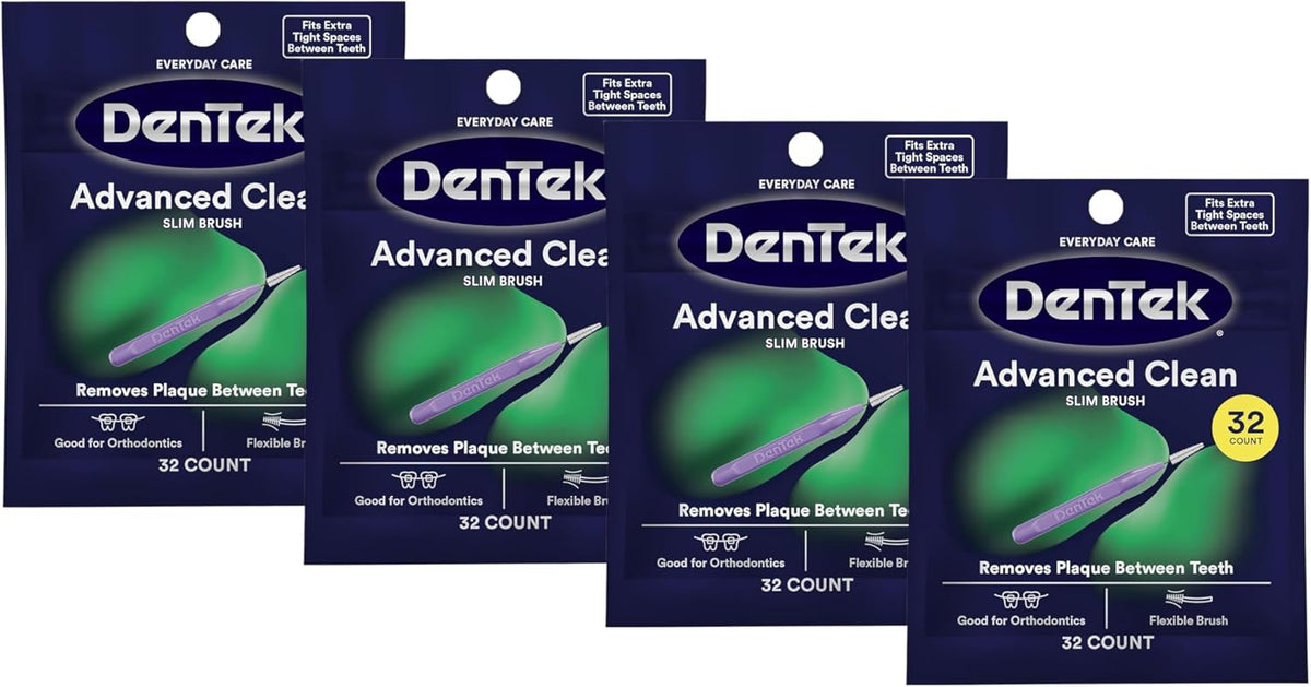 DenTek Advanced Clean Slim Brush Interdental Cleaners, 32 Count, Pack of 4