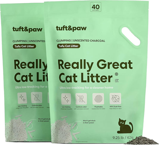 Tuft + Paw Really Great Tofu Cat Litter, Charcoal, Unscented, 2 x 9.25 lb
