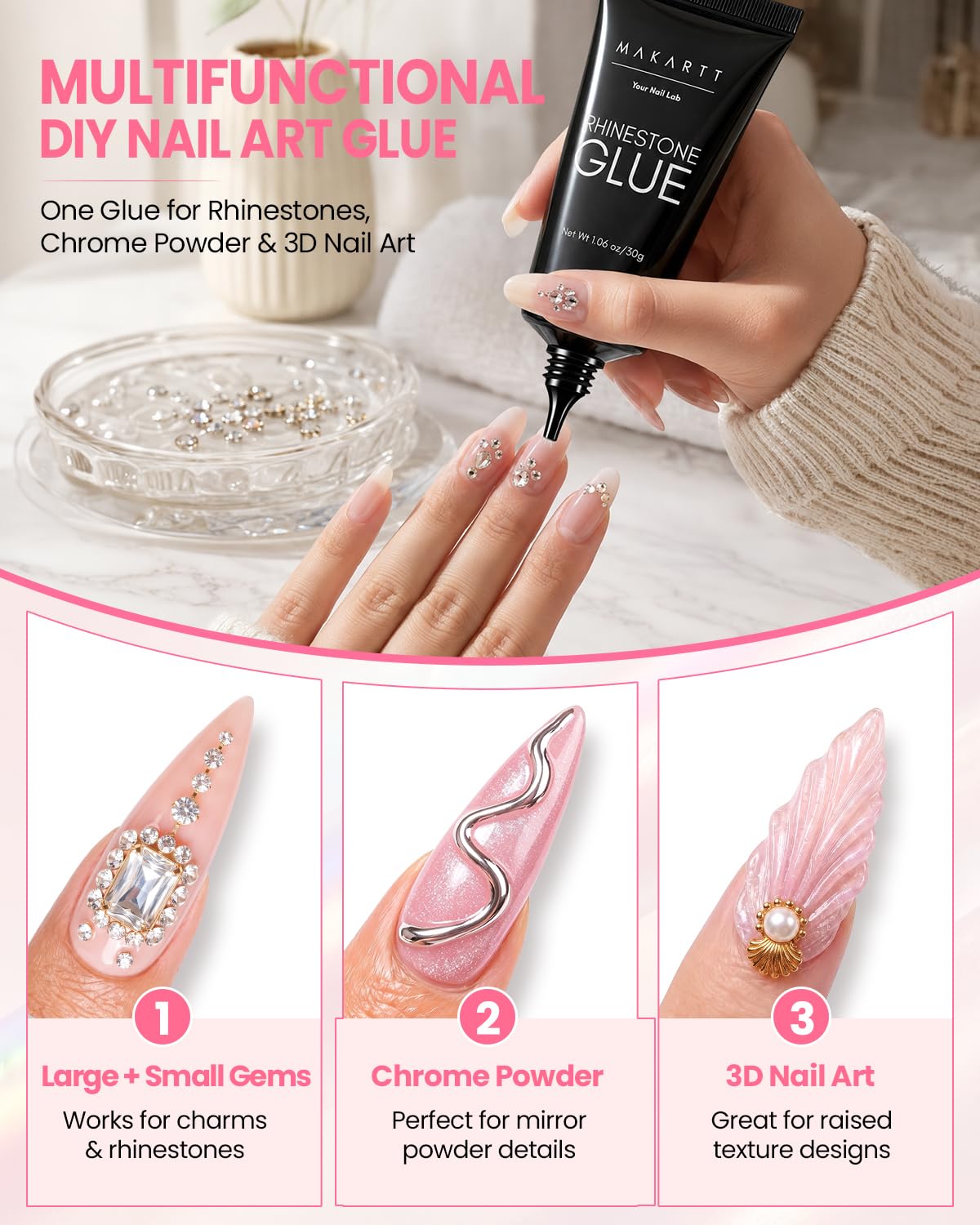 Makartt Rhinestone Glue for Nails, 3D Gel for Charms, 30 g - view 6