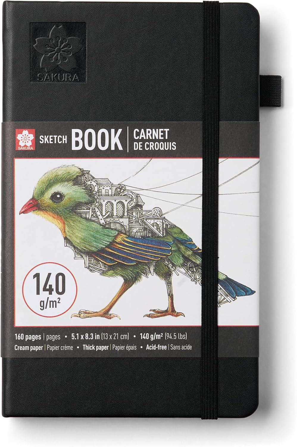 Sakura A5 Hardcover Sketchbook, 160 Pages, Black, Cream Paper