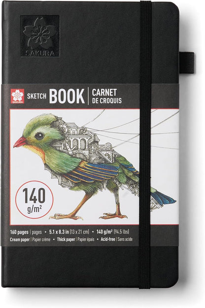 Sakura A5 Hardcover Sketchbook, 160 Pages, Black, Cream Paper