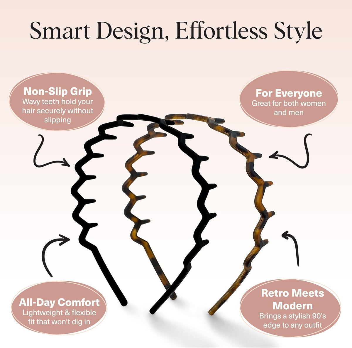 Kitsch Zig Zag Headbands, Tortoise & Black, Pack of 2 - view 3