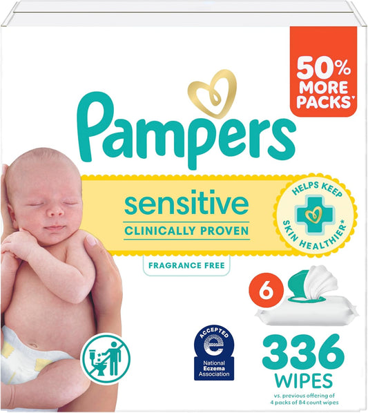 Pampers Sensitive Unscented Baby Wipes, Water Based, 336 Wipes Total