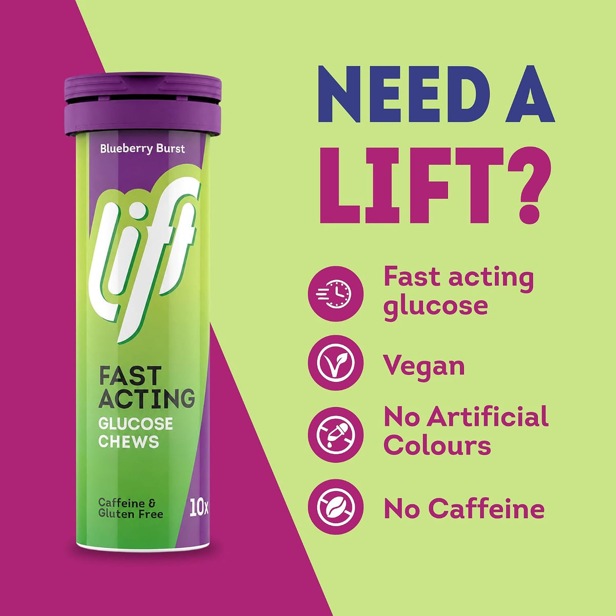 Lift Fast Acting Glucose Tablets, Blueberry, 10 Count, Pack of 12 — alternate product view