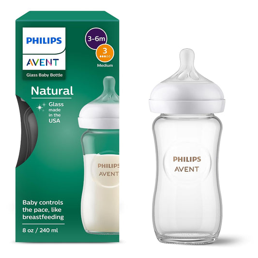 Philips Avent Natural Glass Baby Bottle, Medium Flow, 8 oz (240 ml)