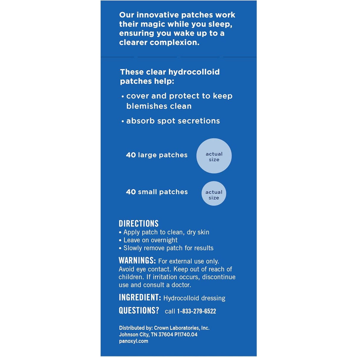 PanOxyl PM Overnight Spot Patches — rear packaging and label details