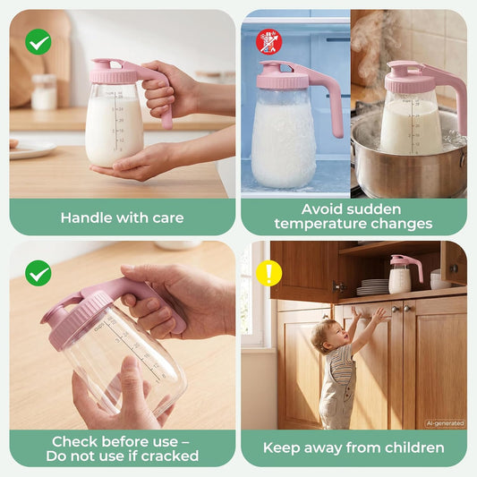 Momcozy Glass Breast Milk Pitcher, Wide Mouth, 32 oz (960 ml), Pink - view 2