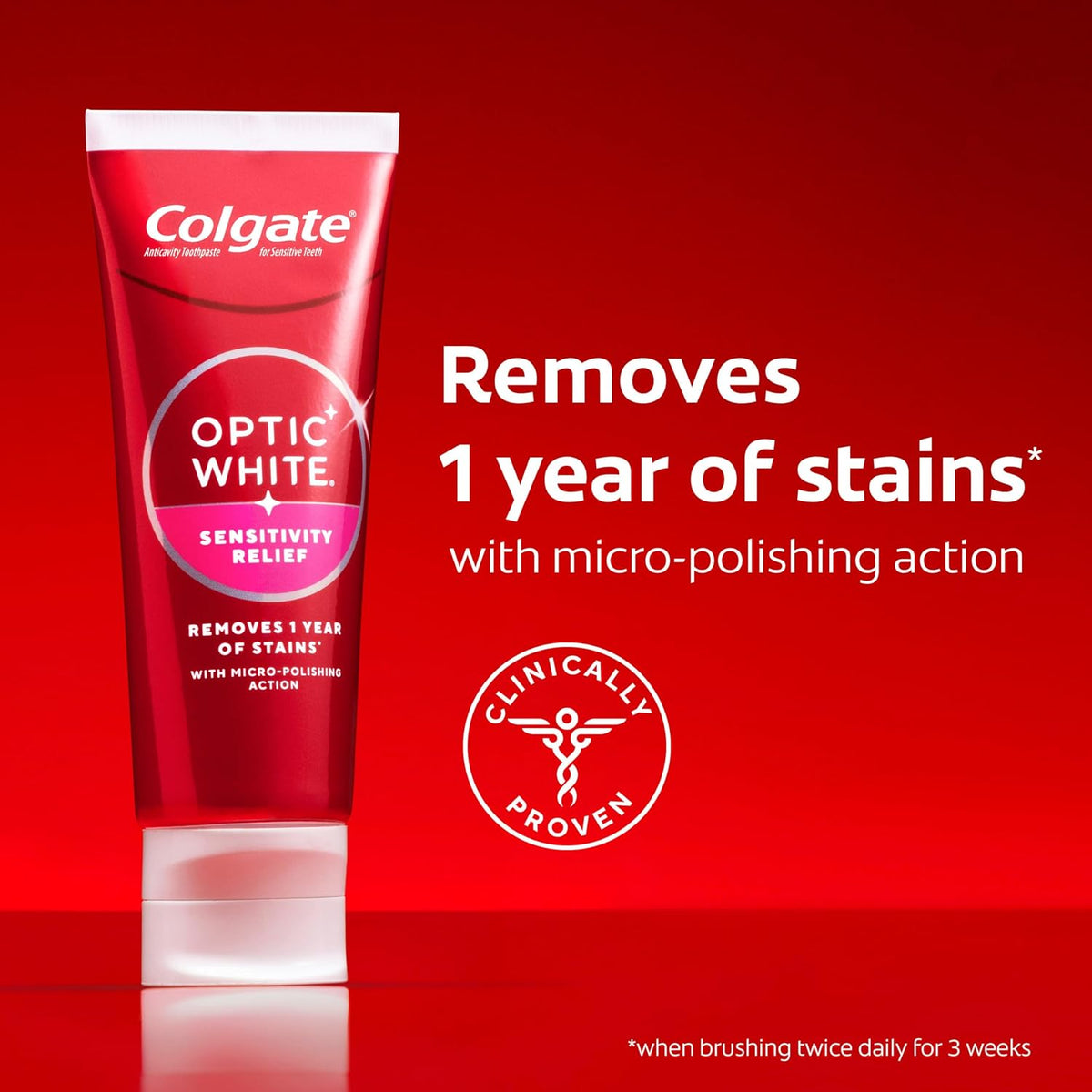 Colgate Optic White Sensitivity Relief Whitening Toothpaste 3.8 oz, Pack of 3 - view 2