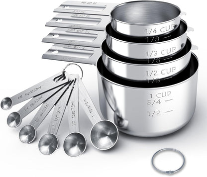 TILUCK Stainless Steel Measuring Cups and Spoons Set, 10 Piece