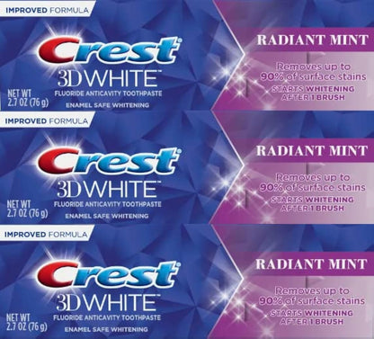 Crest 3D White Radiant Mint Toothpaste 76 g (2.7 oz), Pack of 3