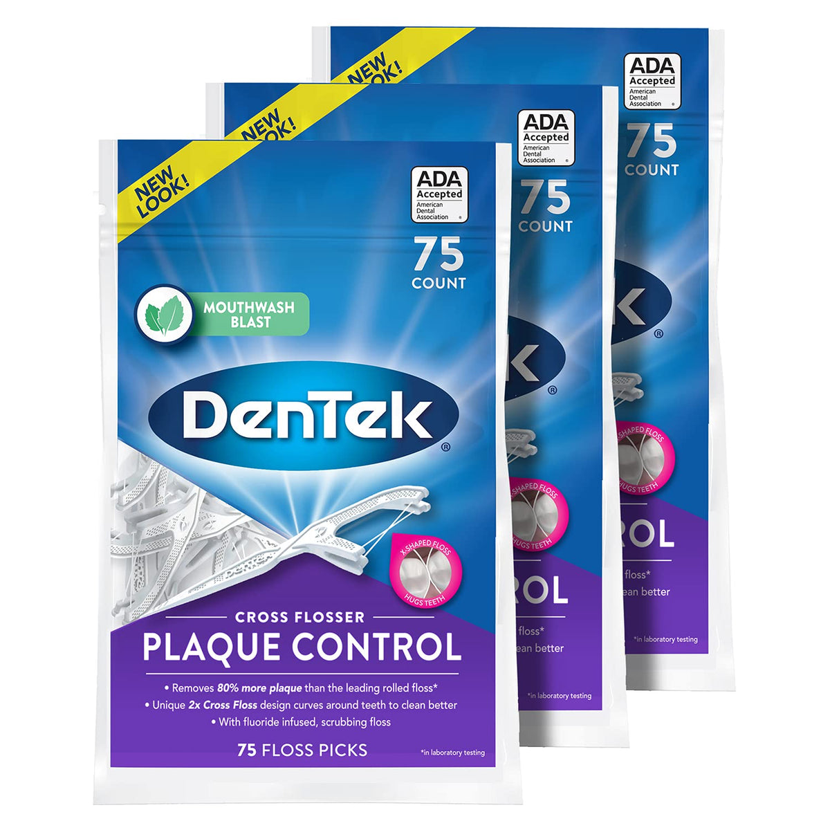 DenTek Cross Flosser Plaque Control Floss Picks, 75 Count, Pack of 3 — product view