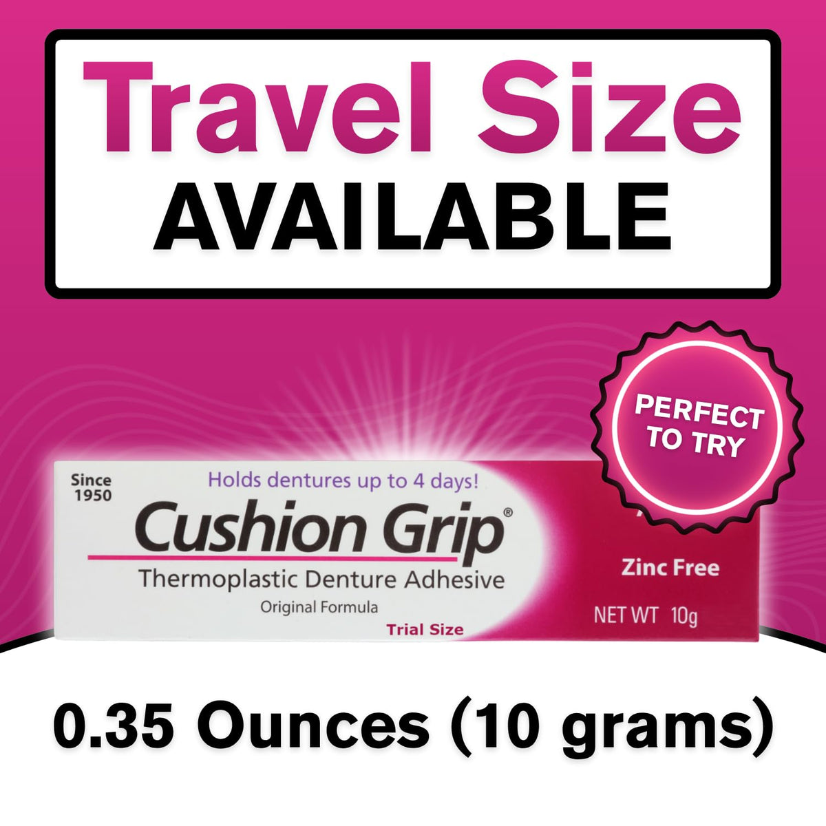 Cushion Grip Thermoplastic Denture Adhesive, 0.35 oz Travel Size — alternate product view