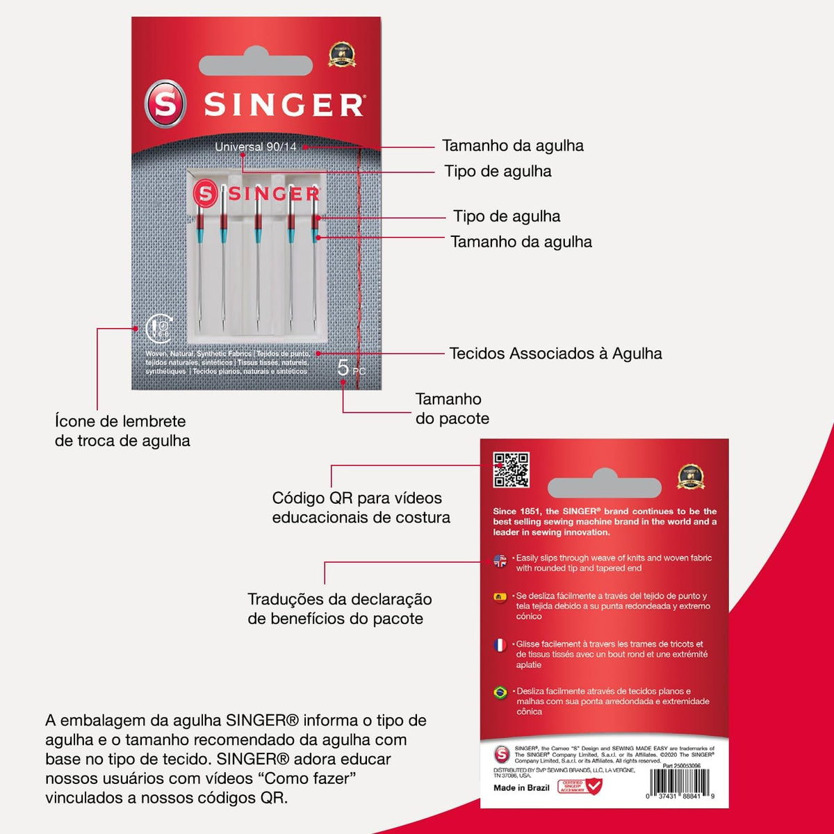 Singer Universal 2020 Sewing Machine Needles, Size 90/14, Pack of 10 - view 6
