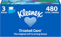 Kleenex Trusted Care Facial Tissues, 3 Flat Boxes of 160 (480 Tissues)