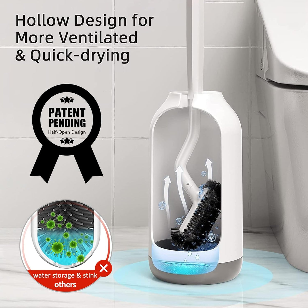 HAMITOR Toilet Brush and Holder Set with Curved Bristles - view 4