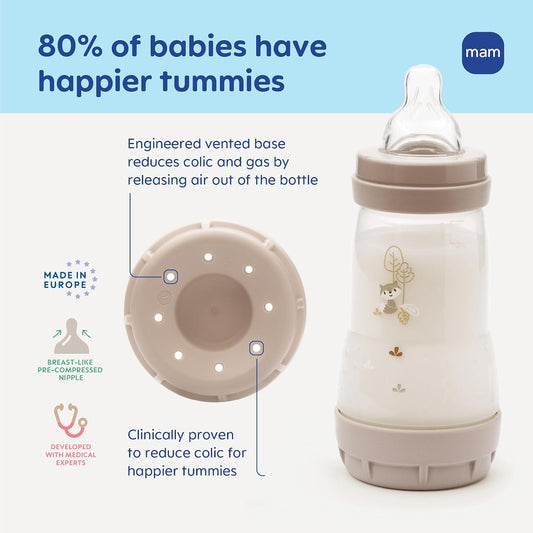 MAM Easy Start Anti-Colic+ Vented Baby Bottle, 0+ Months, 4.5 oz, 2 Pack - view 2