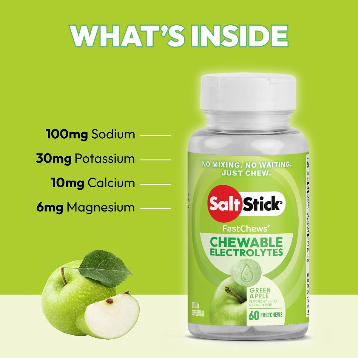 SaltStick FastChews Electrolyte Chewable Tablets Green Apple 60 Count — alternate product view