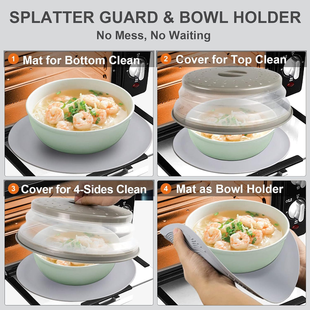 Aidacom 2-in-1 Microwave Splatter Cover and Silicone Mat, Grey - view 2