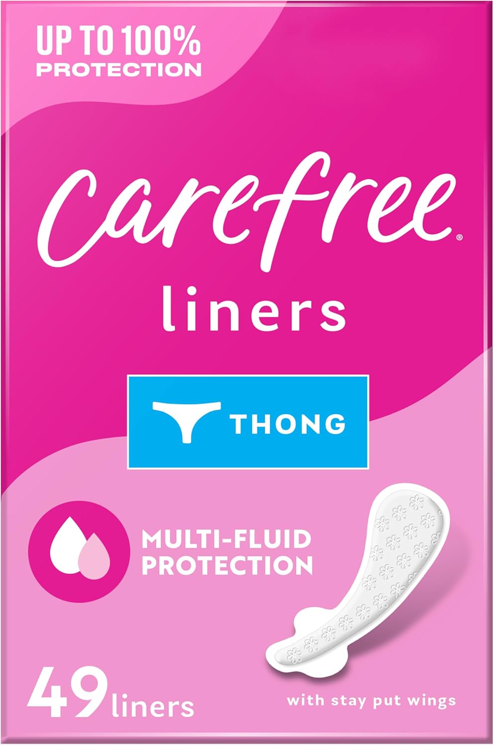Carefree Thong Panty Liners for Women, Unwrapped, Unscented, 49 Count — product view