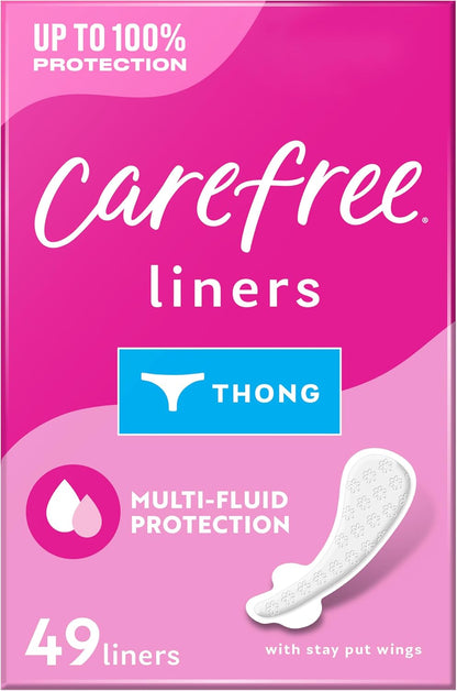 Carefree Thong Panty Liners for Women, Unwrapped, Unscented, 49 Count
