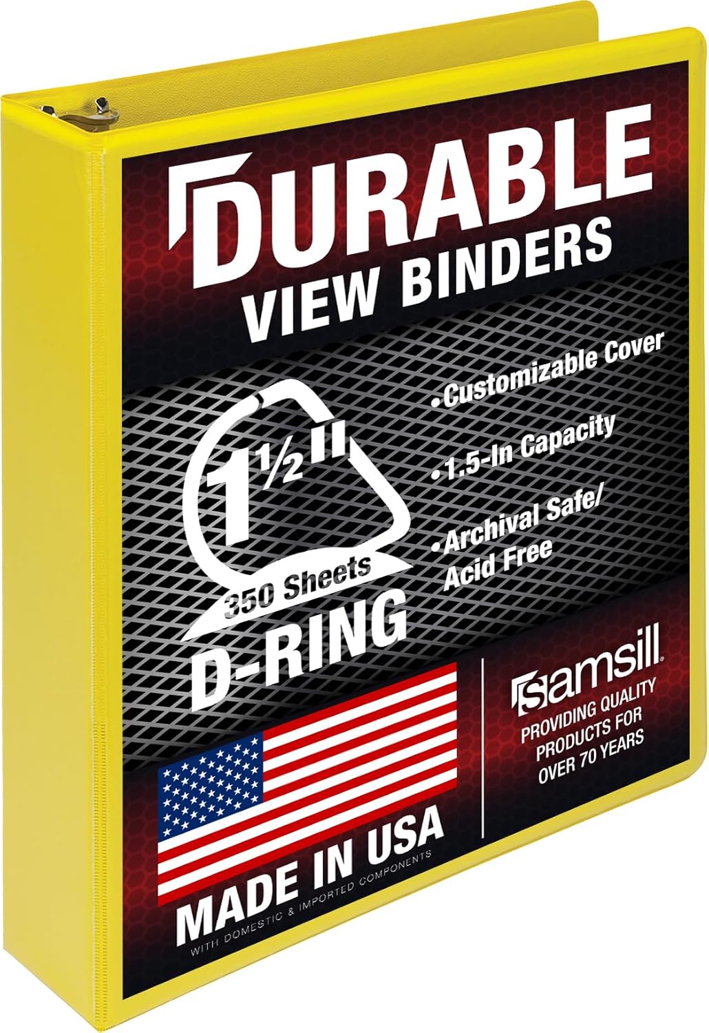 Samsill Durable 1.5 Inch D Ring Binder, Clear View Cover, Yellow — product view