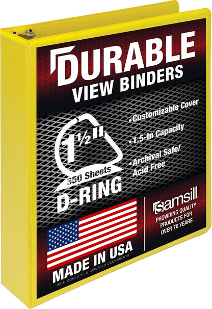 Samsill Durable 1.5 Inch D Ring Binder, Clear View Cover, Yellow
