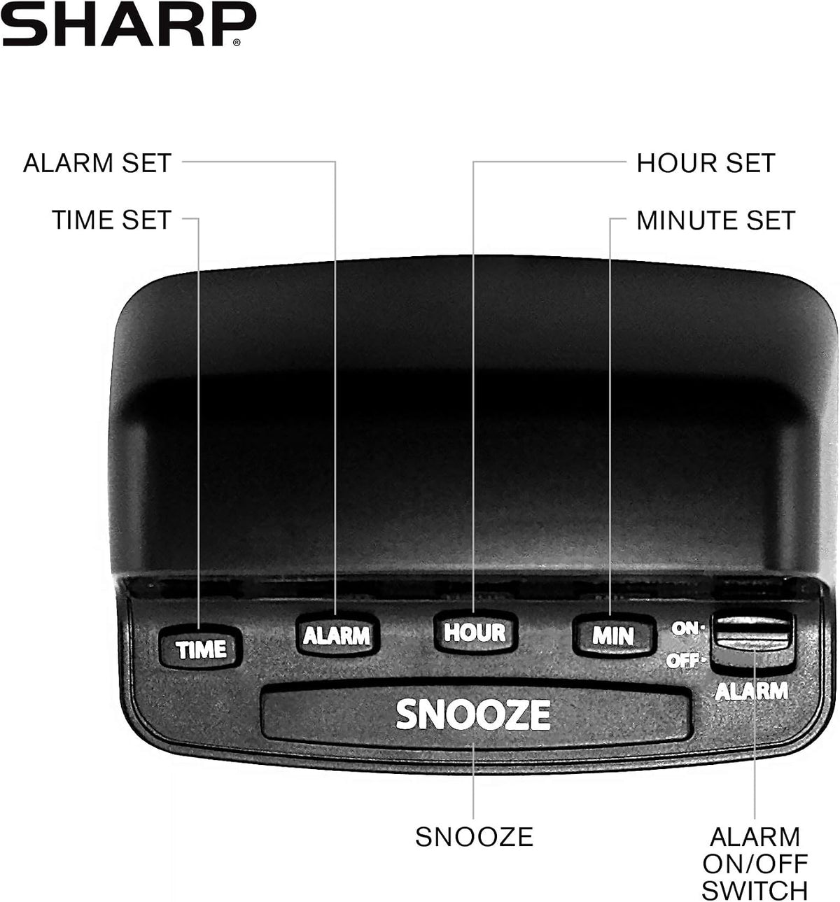 Sharp Digital Alarm Clock with Large Snooze, Red LED - view 4