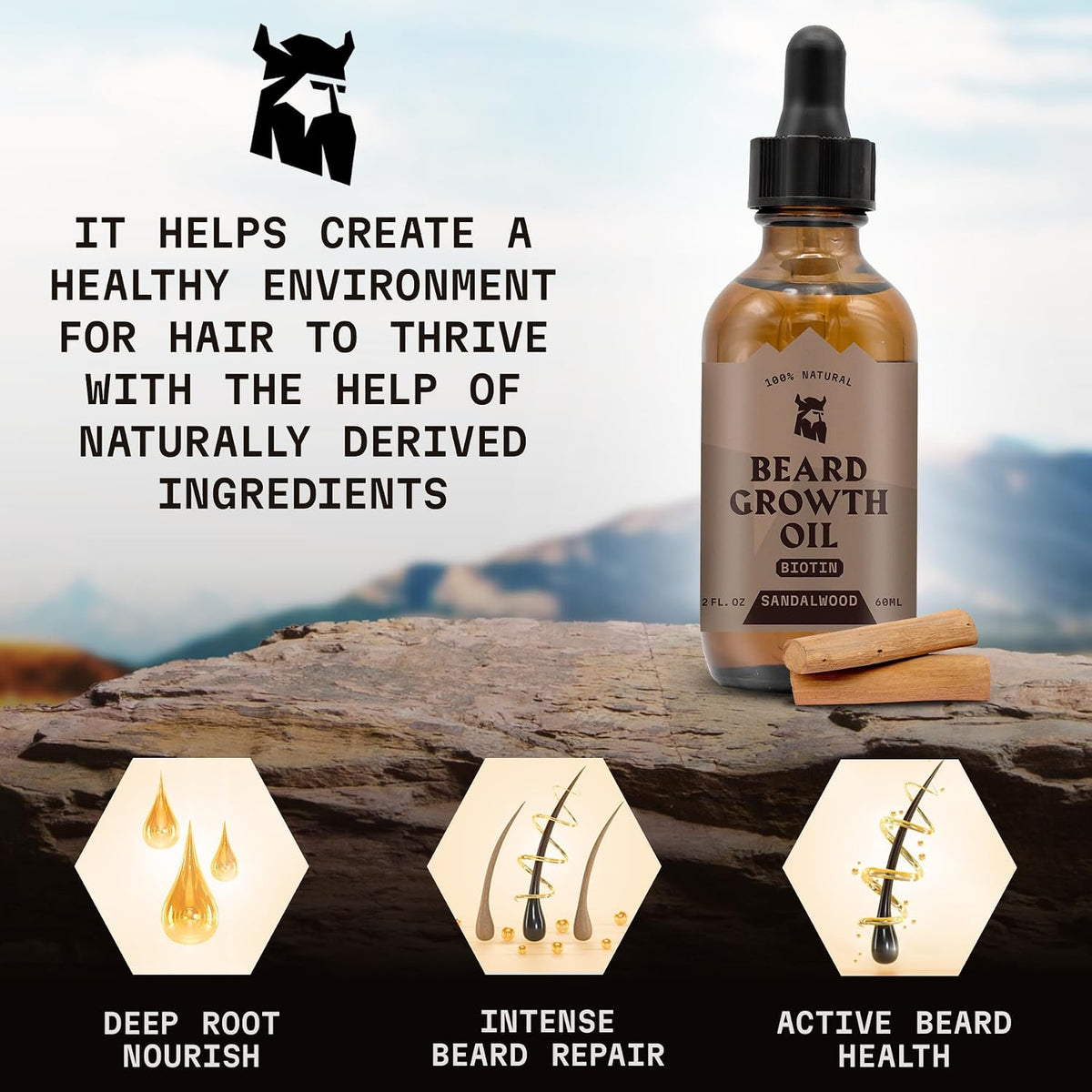 Striking Viking Beard Oil with Biotin, Sandalwood, 2 fl oz (60 ml) - view 5