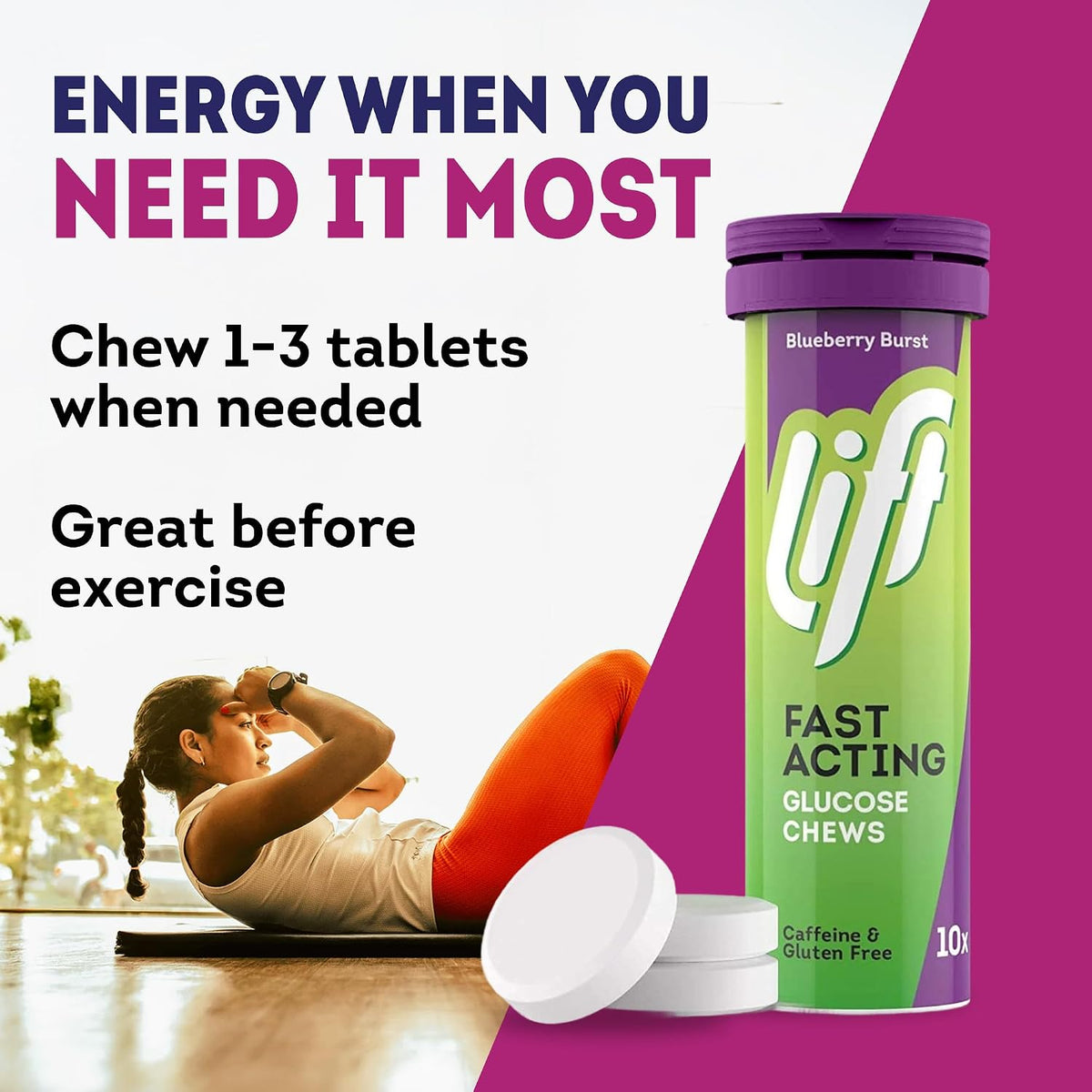 Lift Fast Acting Glucose Tablets, Blueberry, 10 Count, Pack of 12 - view 4
