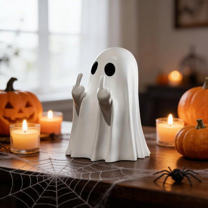 Chgfs Halloween Ghost Figurine, White Ceramic Finger Ghost Ornament