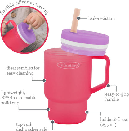 Infantino My 1st Tumbler Sippy Cup with Straw and Handle, 10 oz, Hibiscus - view 6