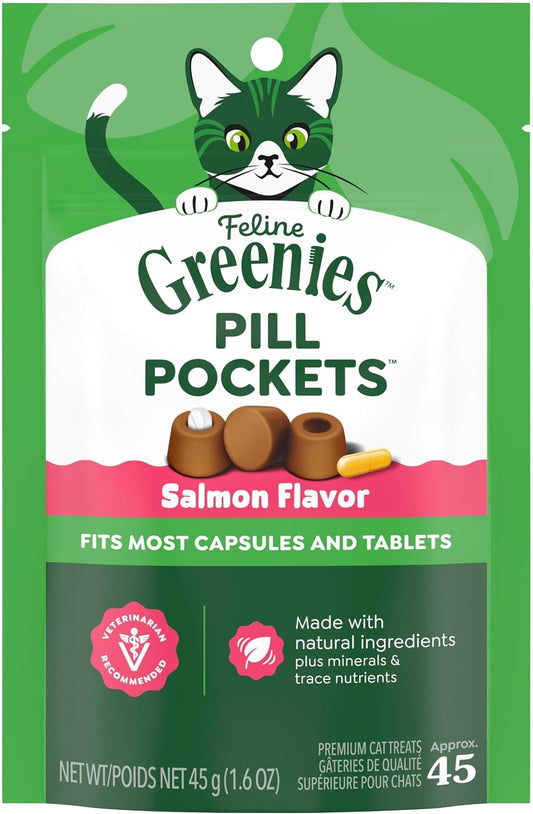 Feline Greenies Pill Pockets Cat Treats, Salmon, 1.6oz (45 Treats)