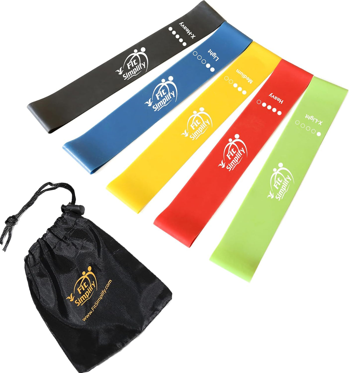 Fit Simplify Resistance Loop Exercise Bands Set of 5 with Guide and Carry Bag
