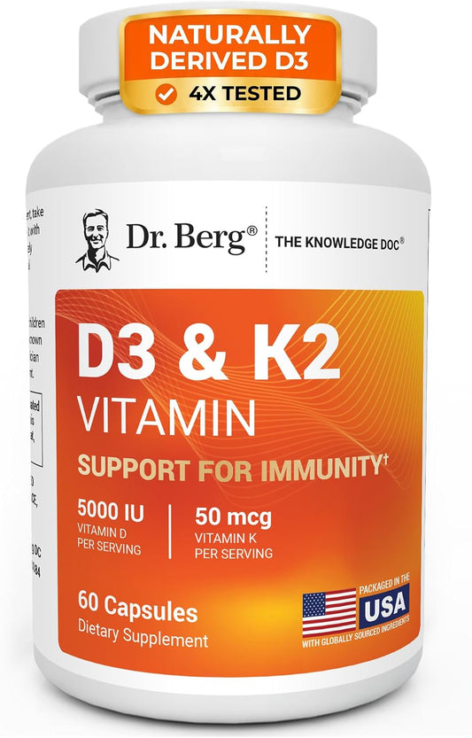 Dr. Berg 7-in-1 Vitamin D3 K2 5000 IU Supplement, 60 Capsules