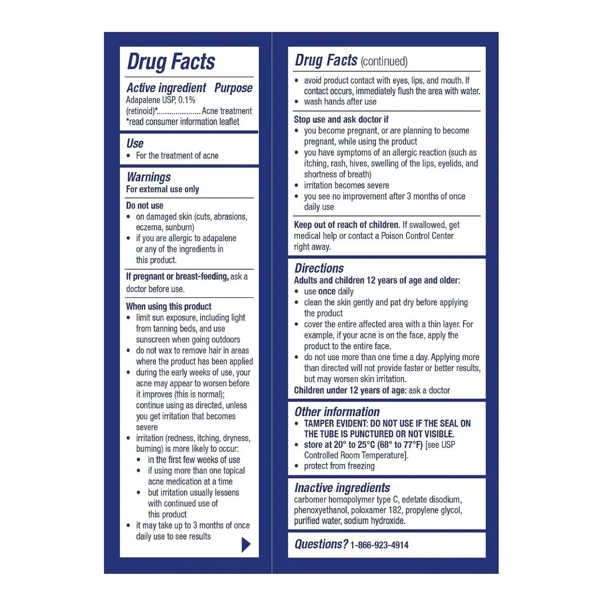 Taro Adapalene Gel — rear packaging and label details