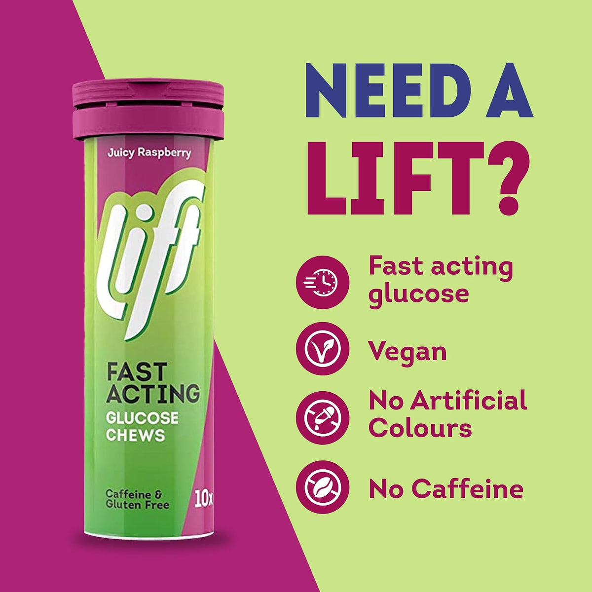 Lift Glucose Chewable Tablets, Raspberry, 10 Count, Pack of 12 - view 2