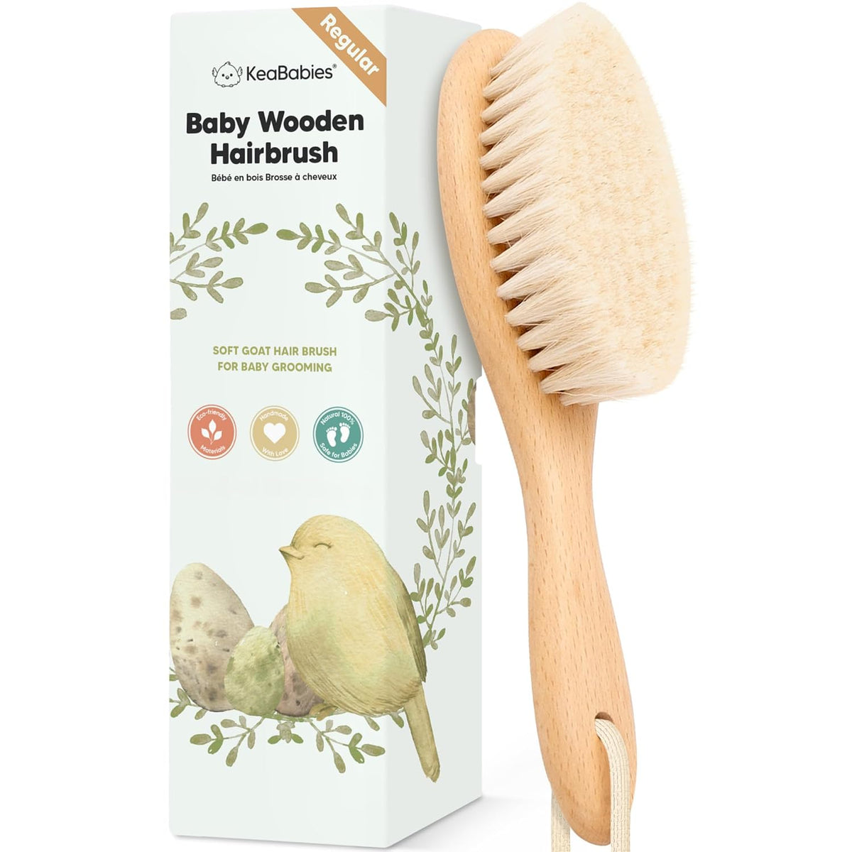 KeaBabies Wooden Baby Hair Brush with Goat Bristles, Walnut, Regular — product view