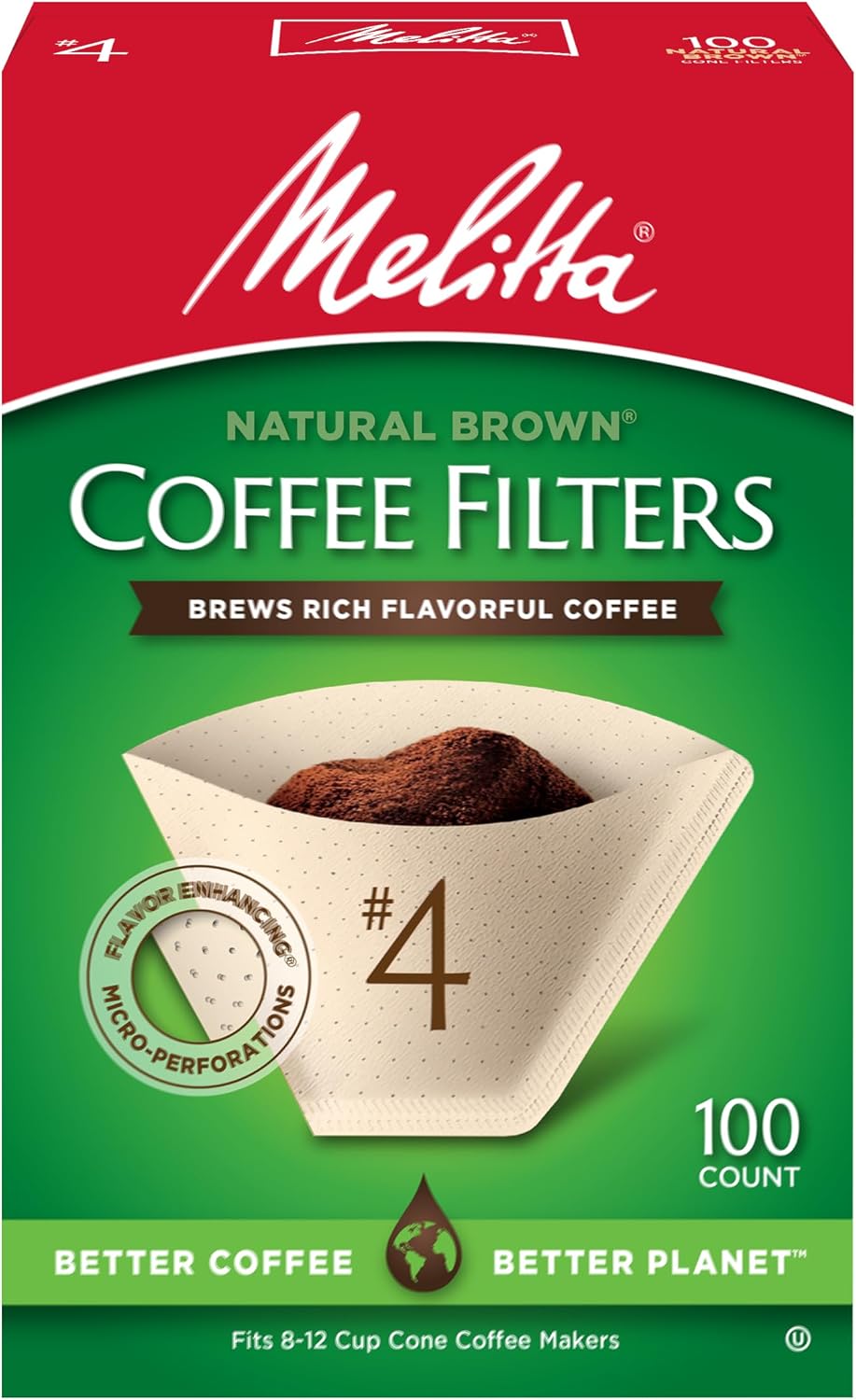 Melitta #4 Unbleached Natural Brown Cone Coffee Filters, 100 Count