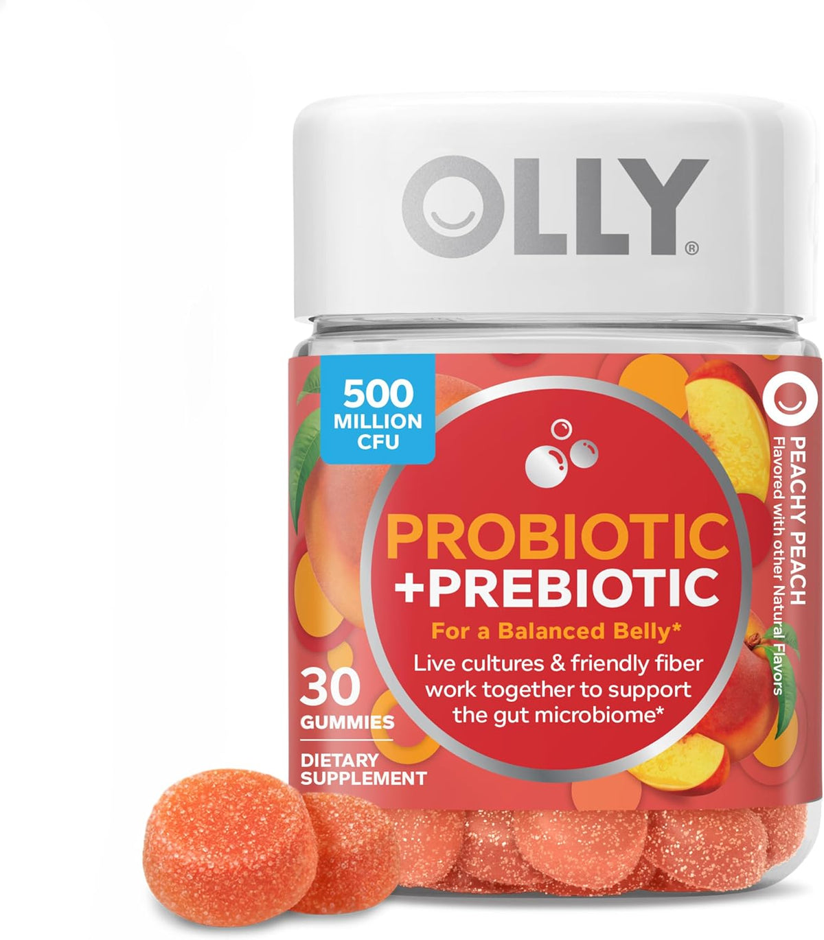 OLLY Probiotic + Prebiotic Gummies, Peachy Peach, 30 Count